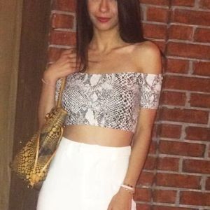 White and grey snake skin crop top